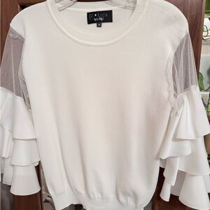 White Ruffle Stretch Sleeve Top